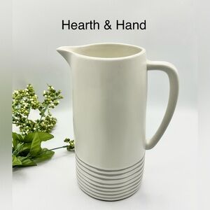 Hearth & Hand Magnolia Pitcher with Grey Stripes. Joanna Gaines Waco TX
